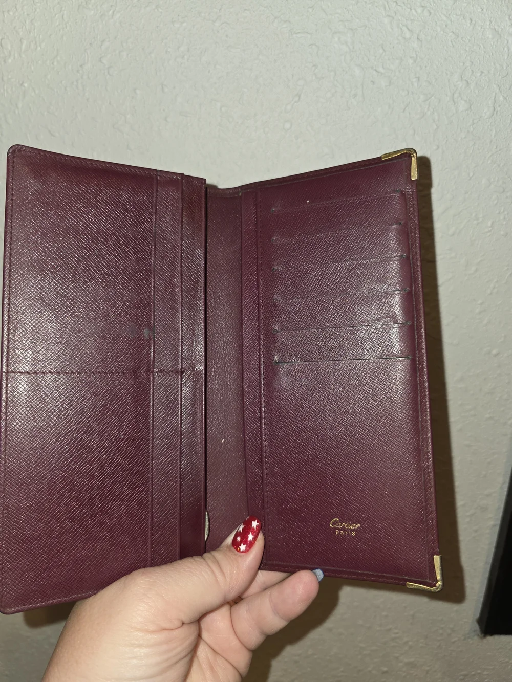 Cartier Burgundy Leather Long Wallet with Gold Corner Accents